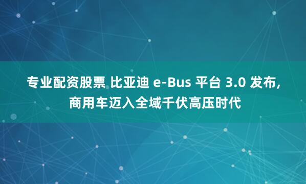 专业配资股票 比亚迪 e-Bus 平台 3.0 发布, 商用车迈入全域千伏高压时代